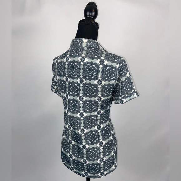 J.Crew Top Blouse Short Sleeve Geometric Pattern Size 2 - Picture 7 of 12